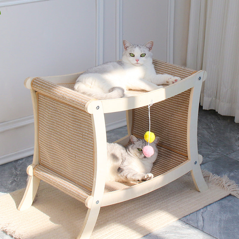 Lit pour chat en bois massif avec griffoir intégré
