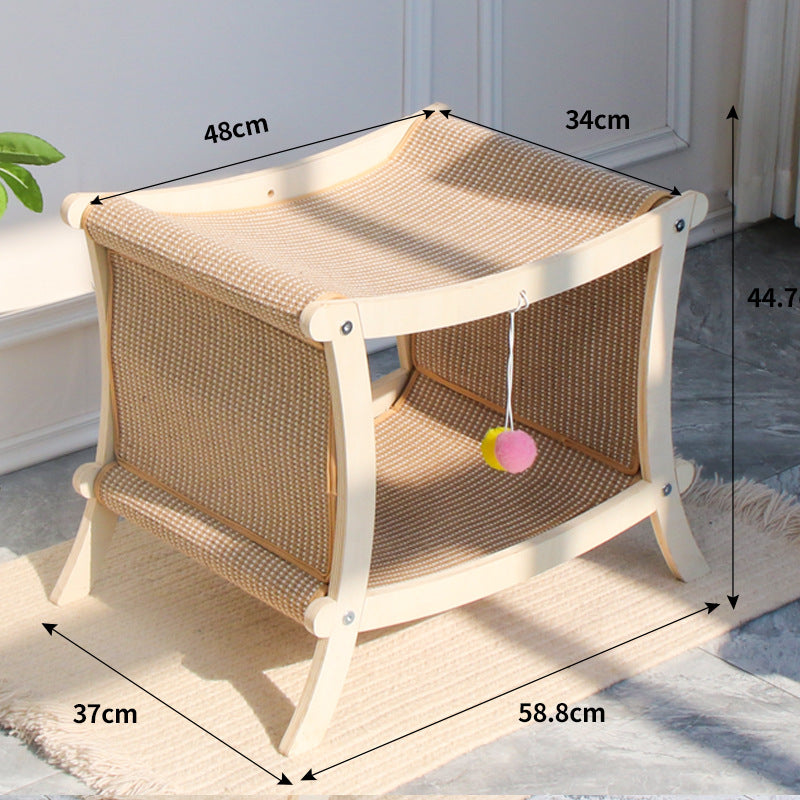 Lit pour chat en bois massif avec griffoir intégré