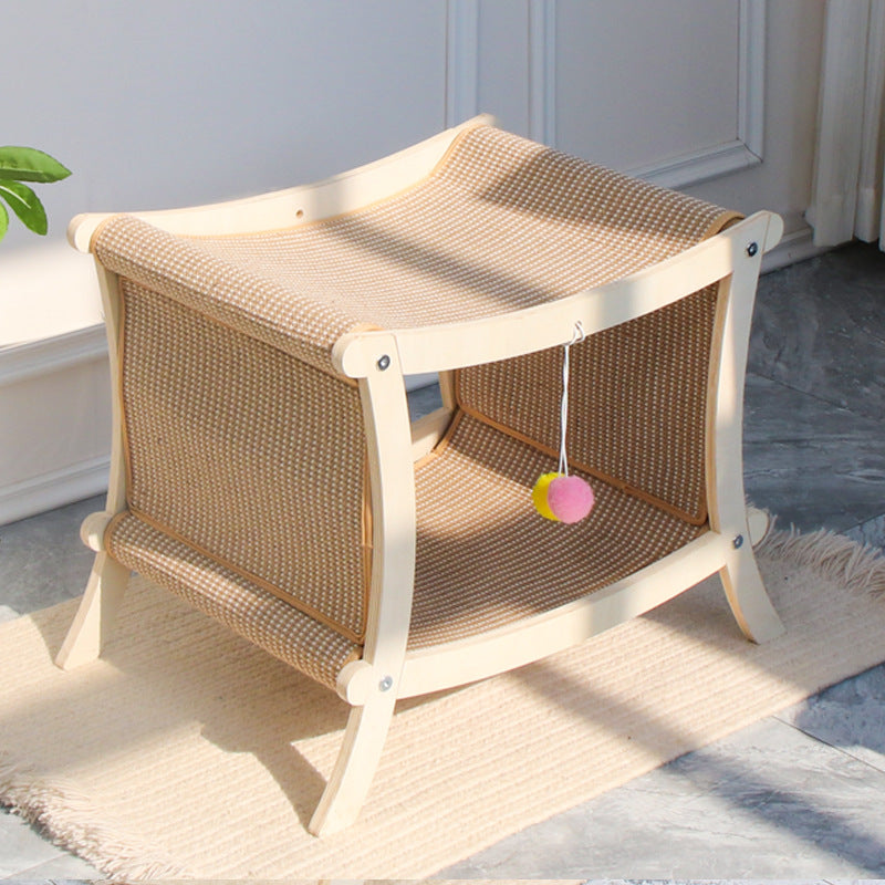 Lit pour chat en bois massif avec griffoir intégré