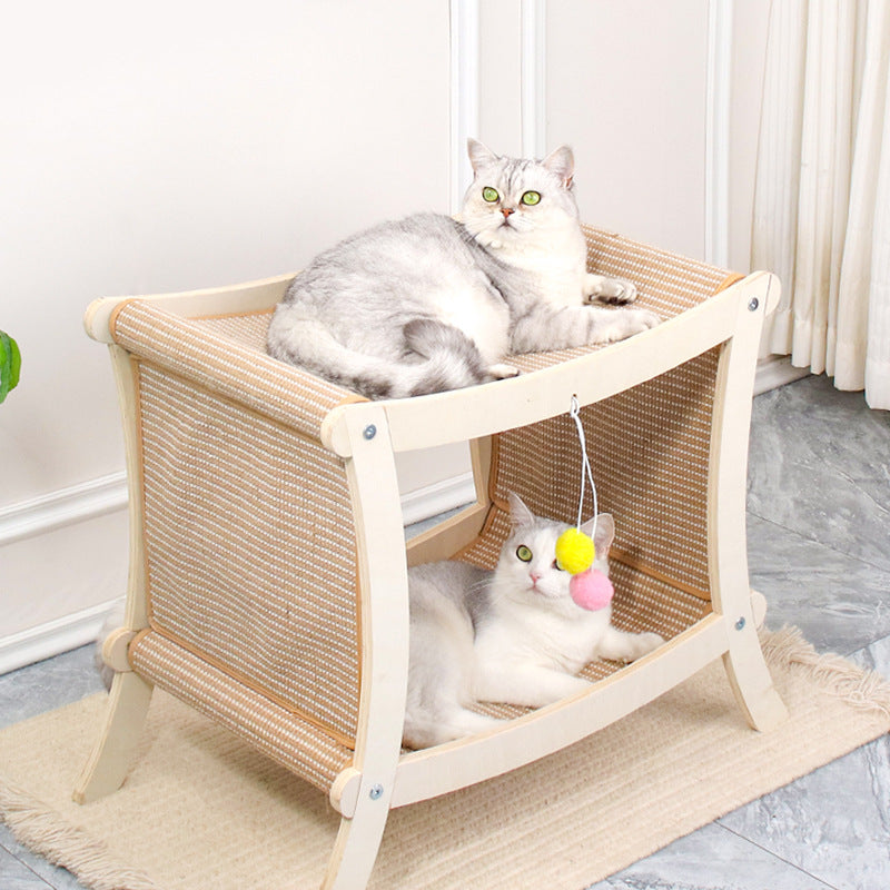 Lit pour chat en bois massif avec griffoir intégré